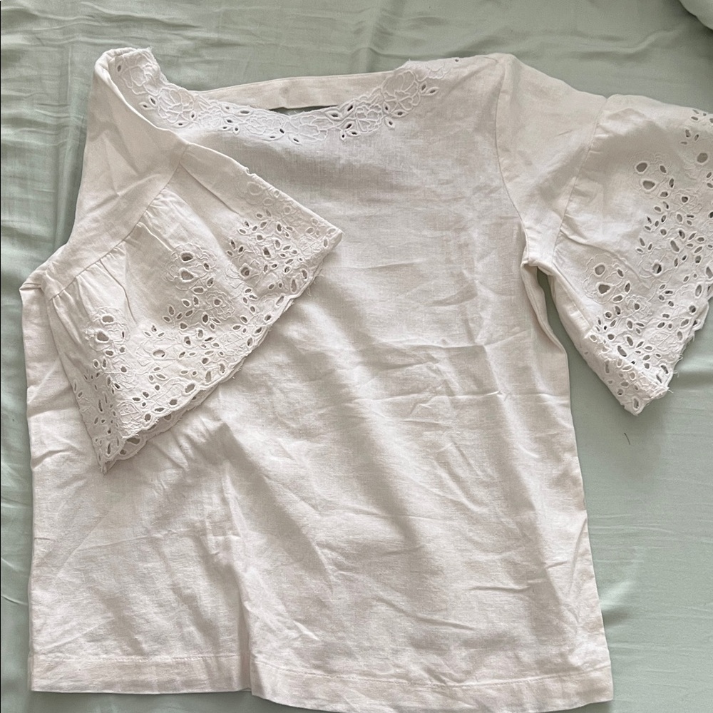 Loft White Eyelet Sleeve Blouse